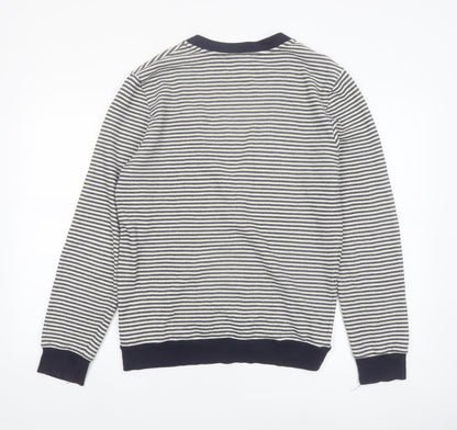 Tristan Men's Blue Striped Cotton Blend V-Neck Cardigan M