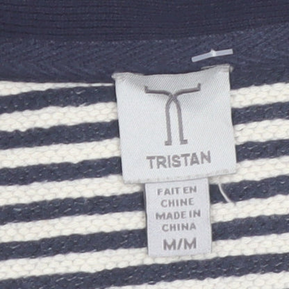 Tristan Men's Blue Striped Cotton Blend V-Neck Cardigan M