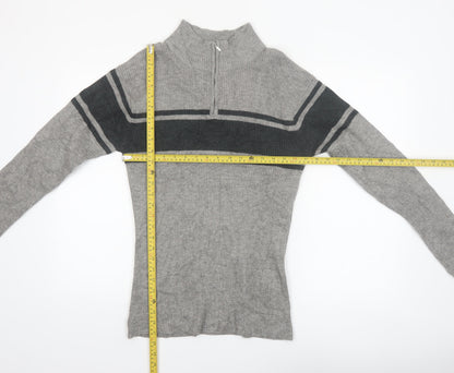 PLUS SUNNY Men's Grey XL Half Zip Ribbed Knit Jumper