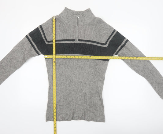 PLUS SUNNY Men's Grey XL Half Zip Ribbed Knit Jumper