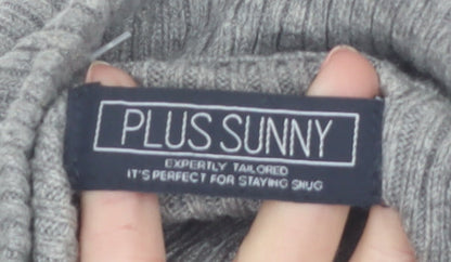PLUS SUNNY Men's Grey XL Half Zip Ribbed Knit Jumper
