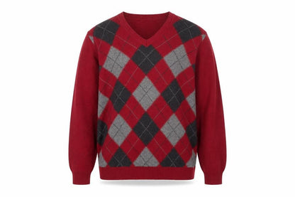 Arrow Men's Red Argyle V-Neck Cotton Knit Jumper Size L