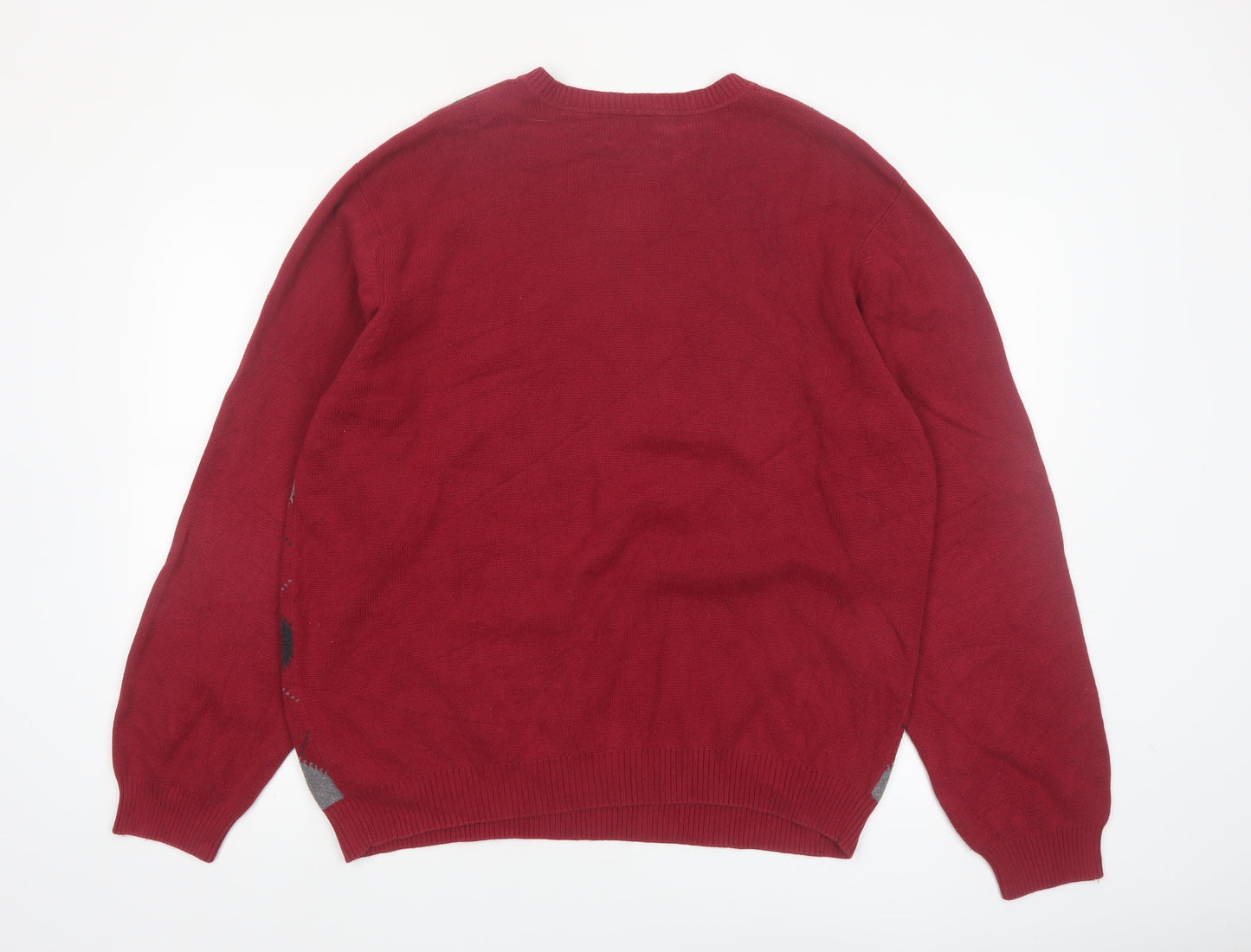 Arrow Men's Red Argyle V-Neck Cotton Knit Jumper Size L