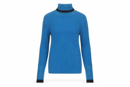 Cache Women Blue Roll Neck Ribbed Silk Blend Jumper Medium