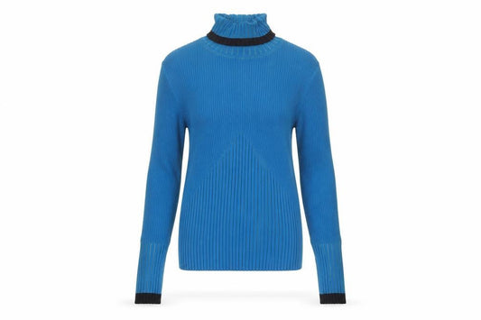 Cache Women Blue Roll Neck Ribbed Silk Blend Jumper Medium
