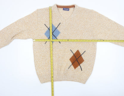 New Look Italy Men's Beige Argyle Wool Blend V-Neck Jumper M