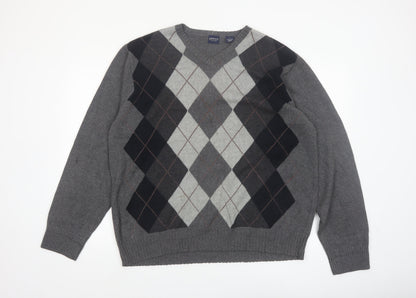 Arrow Men's Grey Argyle V-Neck Cotton Jumper Size L