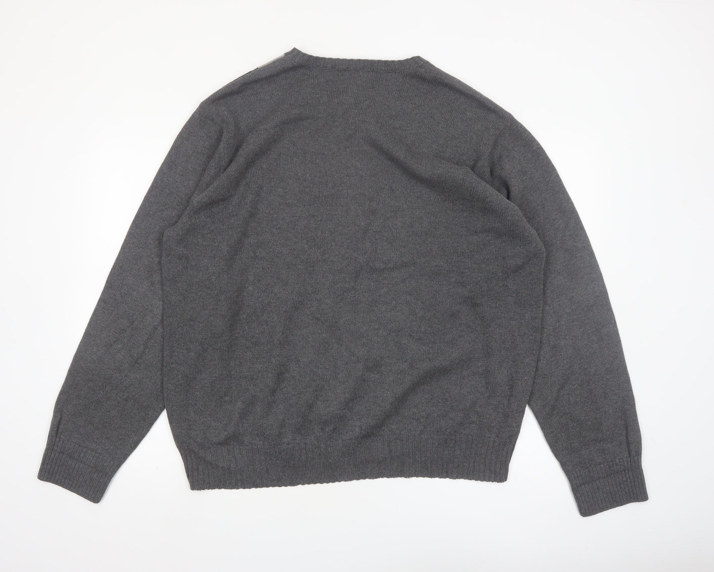 Arrow Men's Grey Argyle V-Neck Cotton Jumper Size L