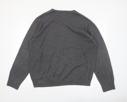 Arrow Men's Grey Argyle V-Neck Cotton Jumper Size L