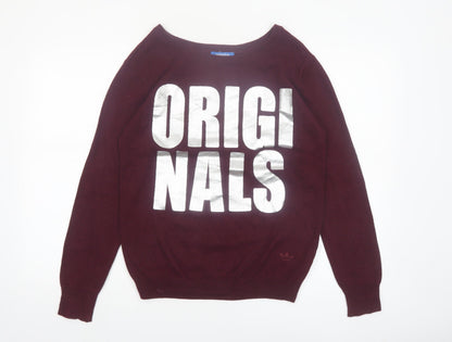 Adidas Women's Red Originals Crew Neck Cotton Pullover Jumper Size 10