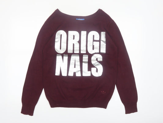 Adidas Women's Red Originals Crew Neck Cotton Pullover Jumper Size 10