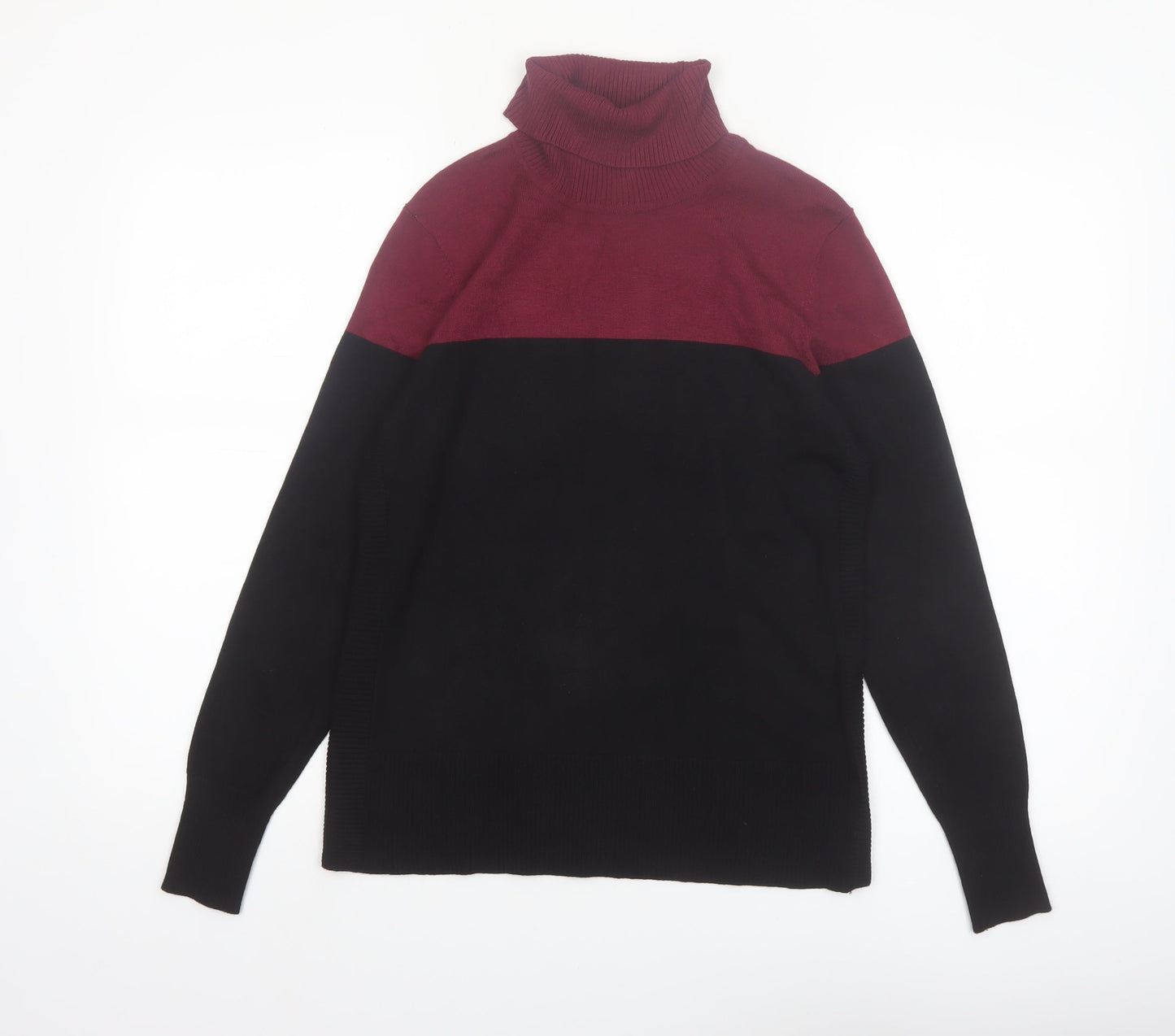 Cable & Gauge Women’s Burgundy Black Roll Neck Knit Jumper S