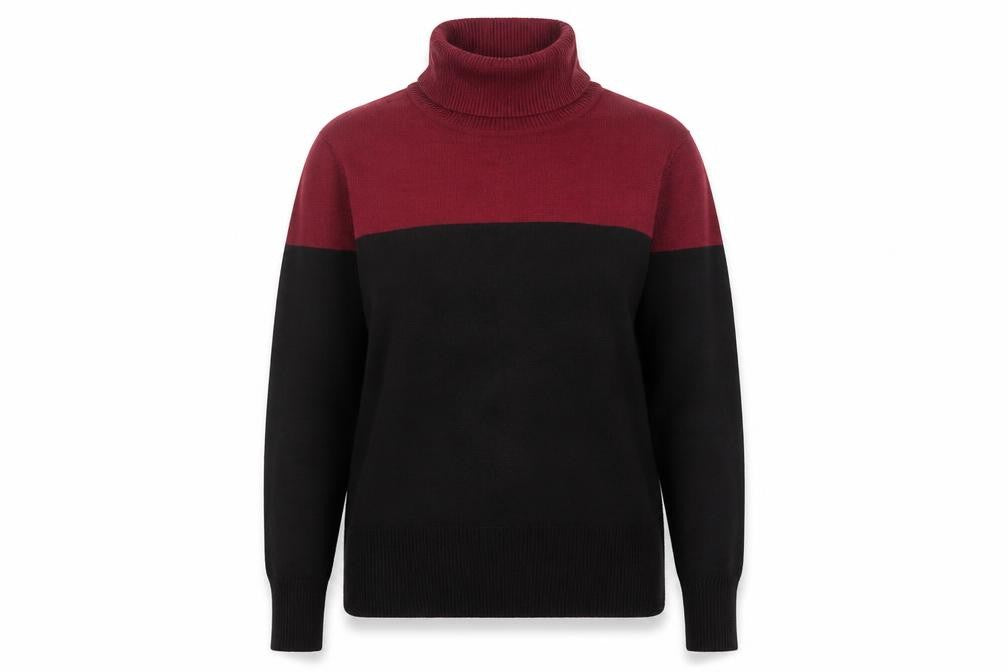Cable & Gauge Women’s Burgundy Black Roll Neck Knit Jumper S