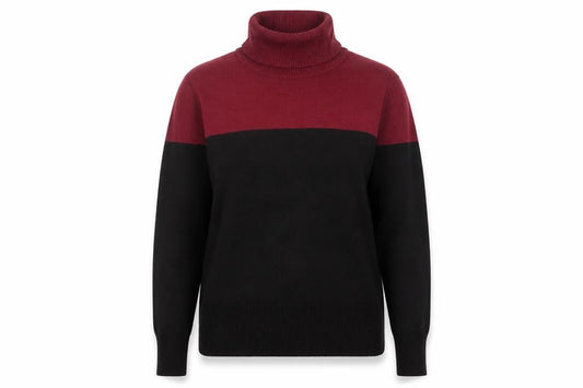 Cable & Gauge Women’s Burgundy Black Roll Neck Knit Jumper S