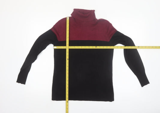 Cable & Gauge Women’s Burgundy Black Roll Neck Knit Jumper S