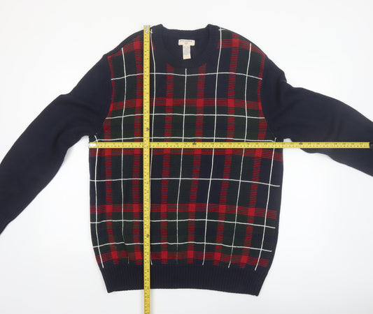 Dockers Men's Blue Check Knit Cotton Pullover Jumper 2XL
