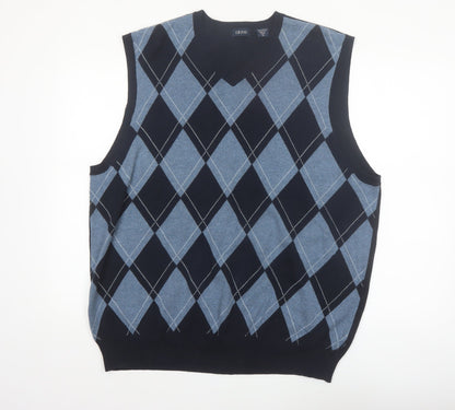 IZOD Men’s Blue Argyle V-Neck Cotton Golf Sweater Vest XL