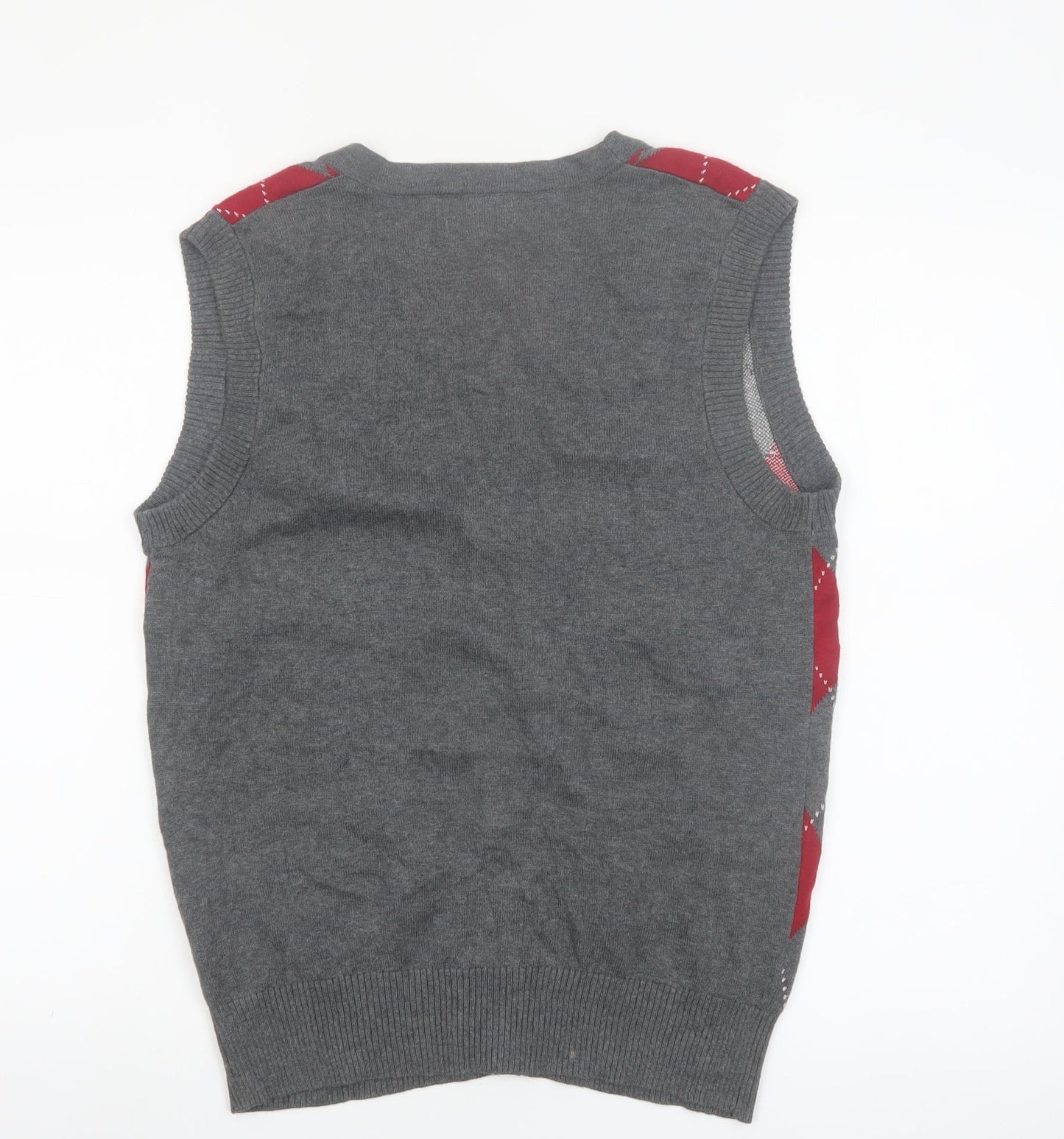 Carbon Men's Grey Red Argyle Knit Sleeveless Cardigan Vest S