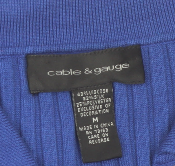 Cable & Gauge Women's Blue Silk Blend Studded Henley Jumper - Size M