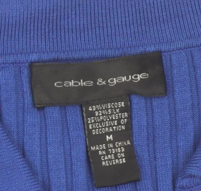 Cable & Gauge Women's Blue Silk Blend Studded Henley Jumper - Size M