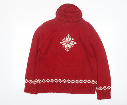 Ralph Lauren Women’s Red Roll Neck Chunky Knit Fair Isle Jumper M