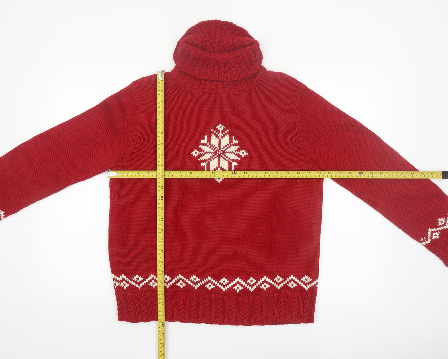 Ralph Lauren Women’s Red Roll Neck Chunky Knit Fair Isle Jumper M