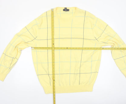 Grant Thomas Men's Yellow Checked Cotton Pullover Jumper XL