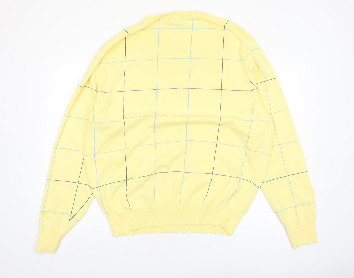 Grant Thomas Men's Yellow Checked Cotton Pullover Jumper XL