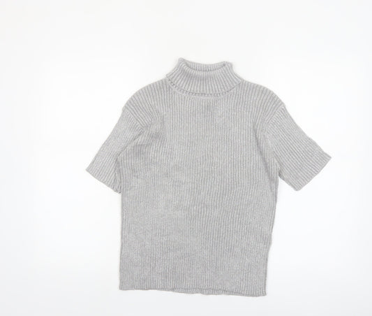 Paris Sport Club Womens Grey Roll Neck Short Sleeve Jumper L