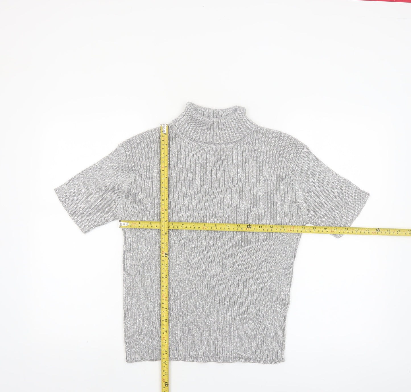 Paris Sport Club Womens Grey Roll Neck Short Sleeve Jumper L