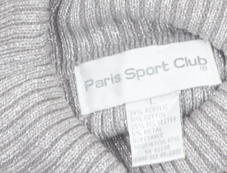 Paris Sport Club Womens Grey Roll Neck Short Sleeve Jumper L