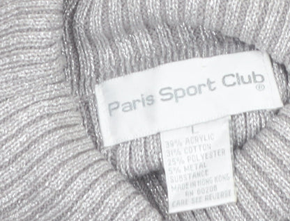 Paris Sport Club Womens Grey Roll Neck Short Sleeve Jumper L