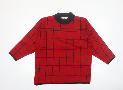 Karen Lessly Women's Red Black Check Jumper Size S Acrylic Knit