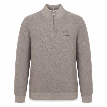 Jean Paul Men Beige L 1/2 Zip Cotton Knit Jumper