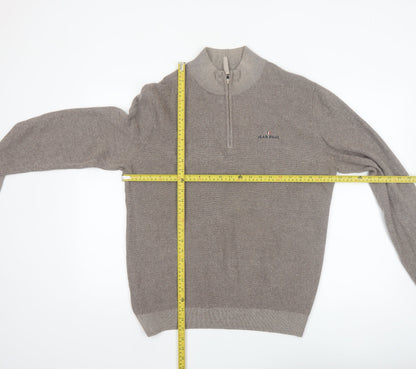 Jean Paul Men Beige L 1/2 Zip Cotton Knit Jumper