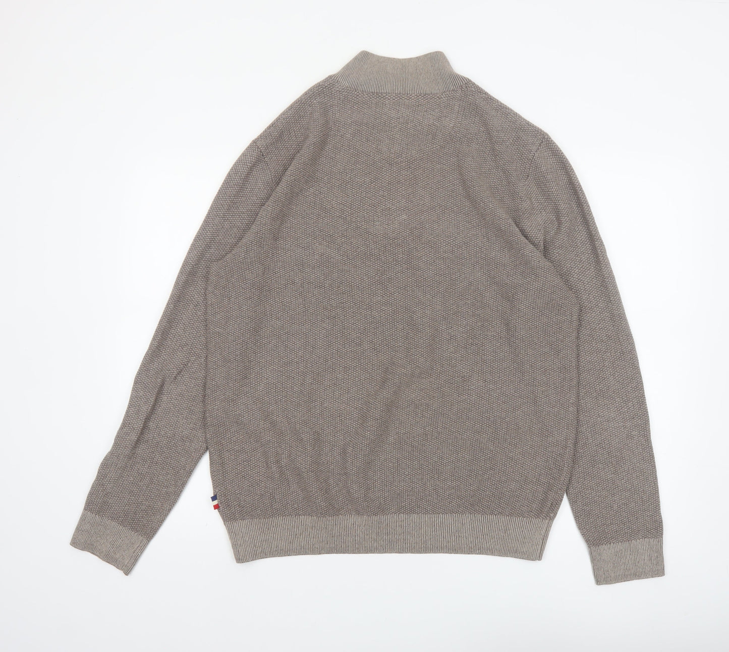 Jean Paul Men Beige L 1/2 Zip Cotton Knit Jumper