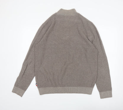 Jean Paul Men Beige L 1/2 Zip Cotton Knit Jumper