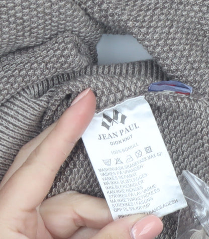 Jean Paul Men Beige L 1/2 Zip Cotton Knit Jumper