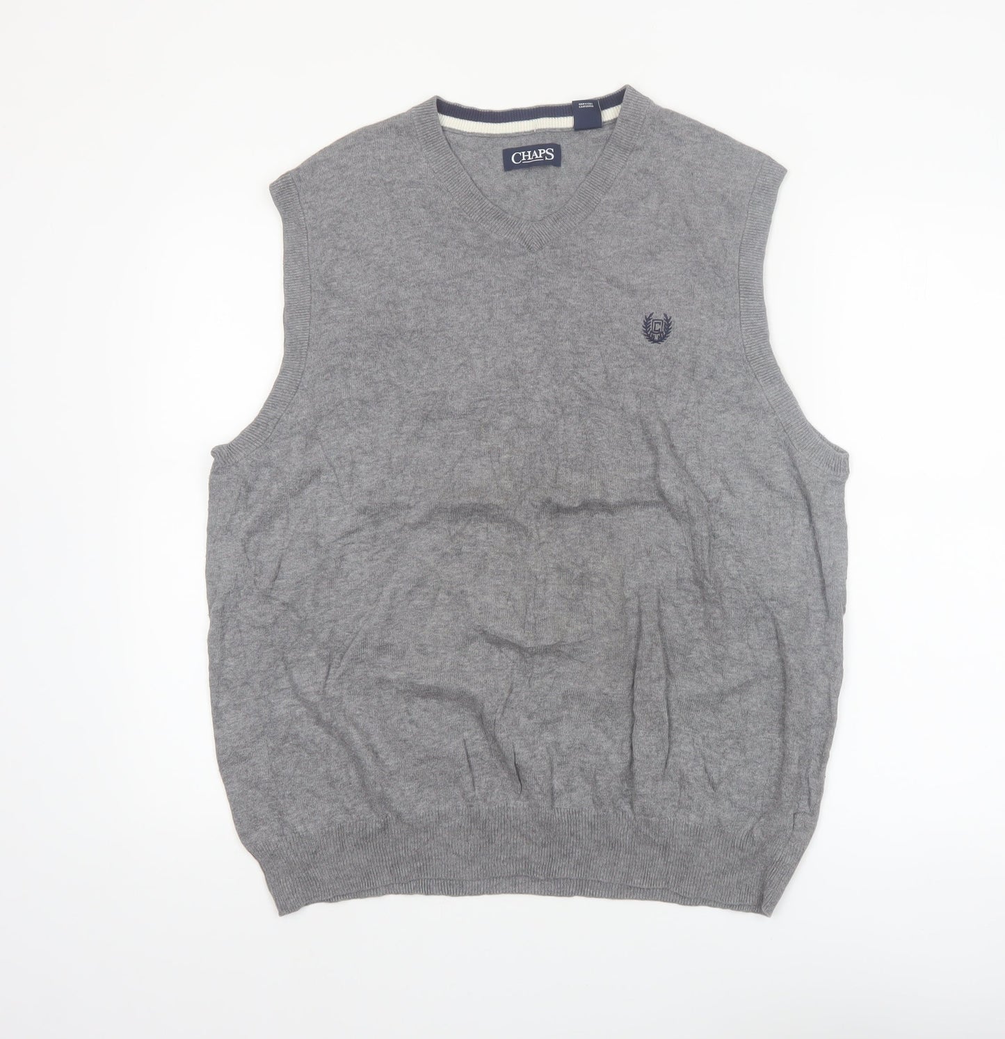 Chaps Men's Grey Cotton V-Neck Knit Vest Jumper Size L