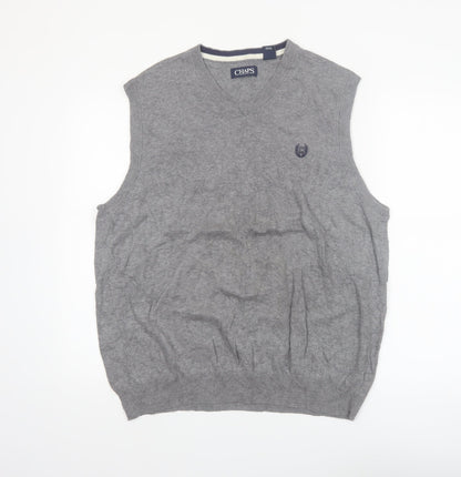 Chaps Men's Grey Cotton V-Neck Knit Vest Jumper Size L