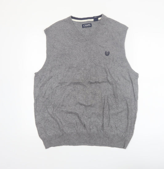 Chaps Men's Grey Cotton V-Neck Knit Vest Jumper Size L