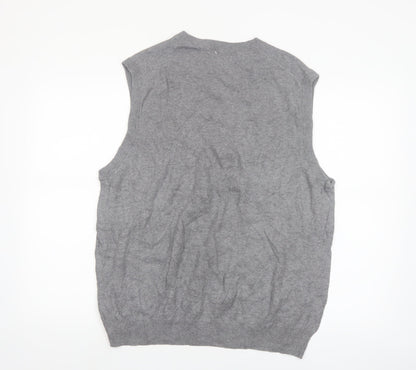 Chaps Men's Grey Cotton V-Neck Knit Vest Jumper Size L