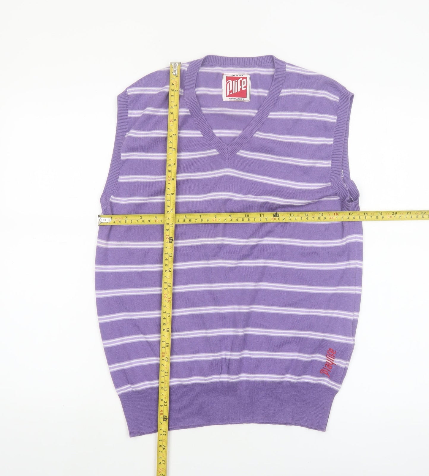 P.Life Men's Purple Striped V-Neck Sleeveless Knit Vest M