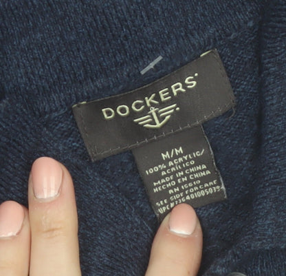 Dockers Men's Blue Argyle Collared Henley Jumper Size M