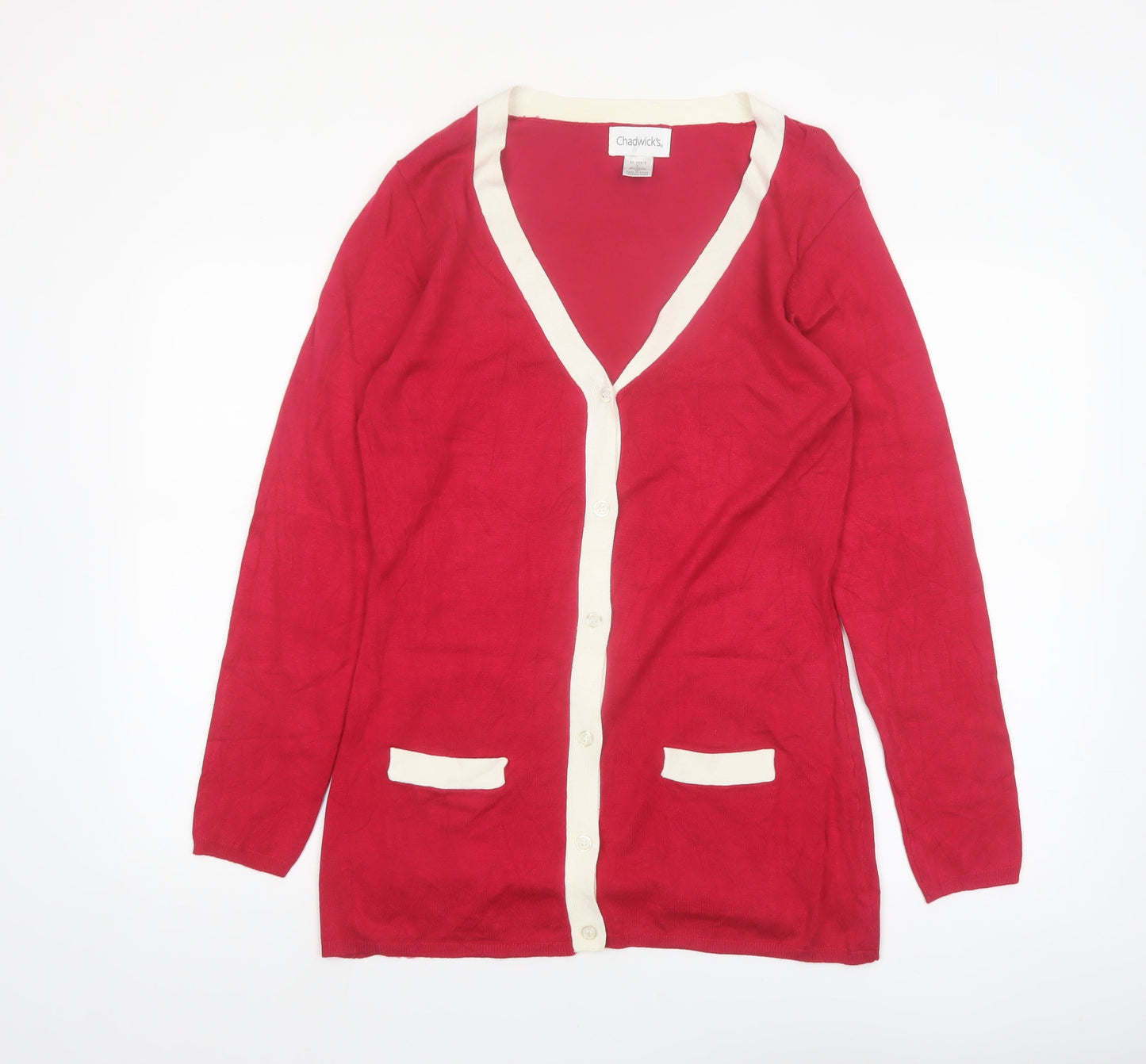 Chadwick's Women's Red V-Neck Long Sleeve Cardigan Size L