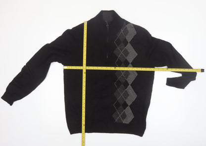 Tricots St Raphael Men’s Black Argyle 1/2 Zip High Neck Jumper Size L