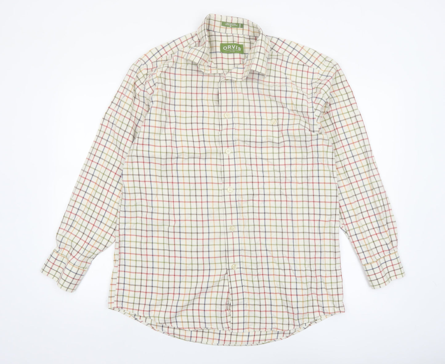 Orvis Men's Multicoloured Check Cotton Button-Up Long Sleeve Shirt M
