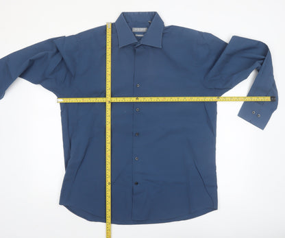 Jack Reid Mens Blue 16.5in Regular Fit Long Sleeve Button-Up Shirt
