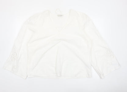 Marks and Spencer Women White Cotton Embroidered Tunic Blouse Size 18