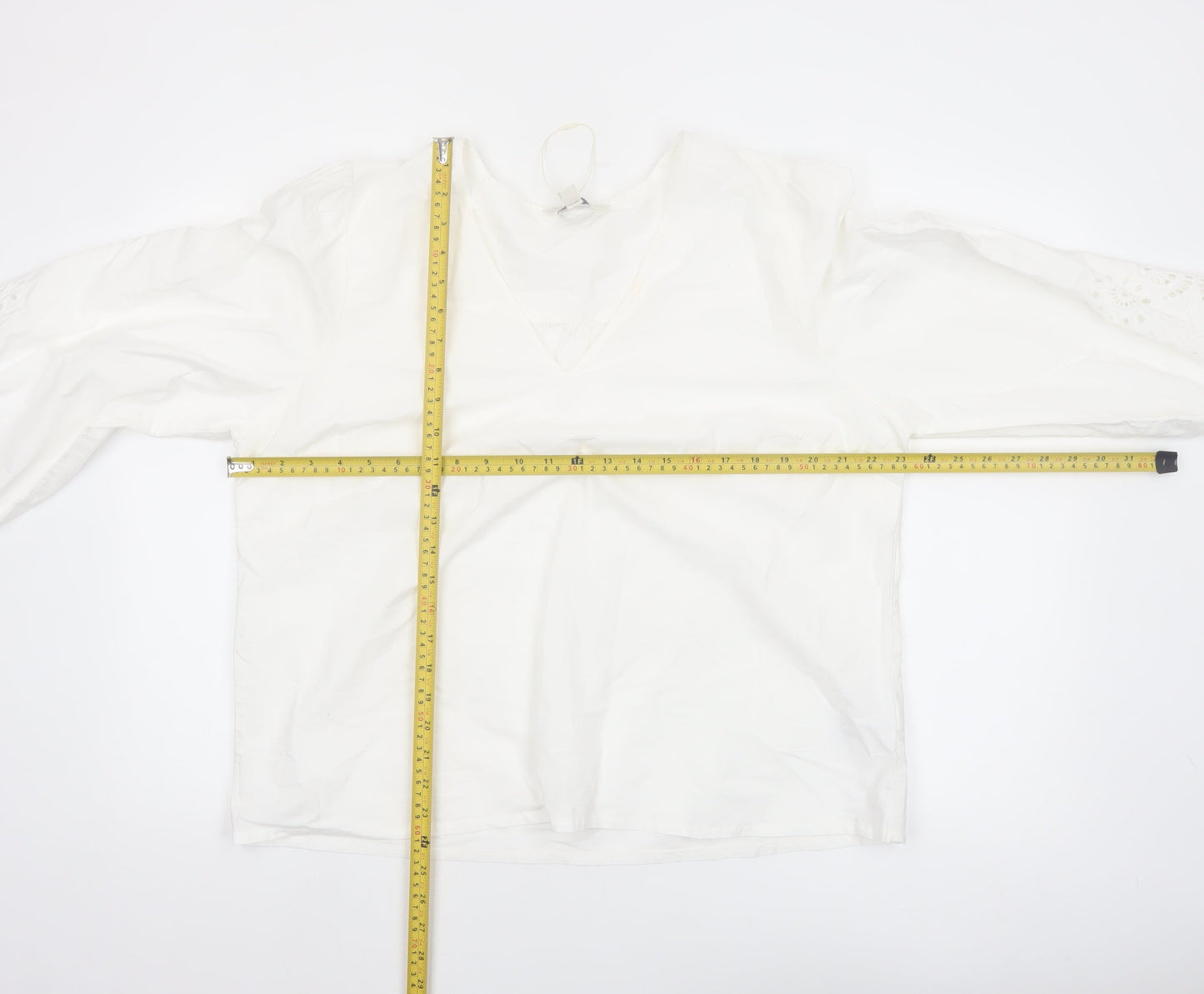 Marks and Spencer Women White Cotton Embroidered Tunic Blouse Size 18
